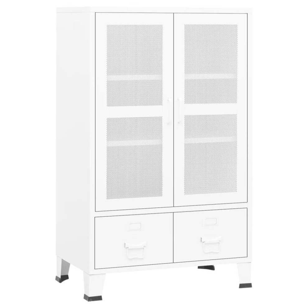 Vidaxl Industrial Storage Chest White Metal Sideboard Cabinet Storage Trunk