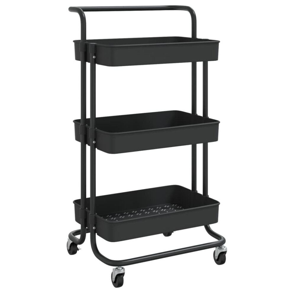 vidaXL 3-Tier Kitchen Trolley Black Iron and ABS Bathroom Serving Cart Trolley