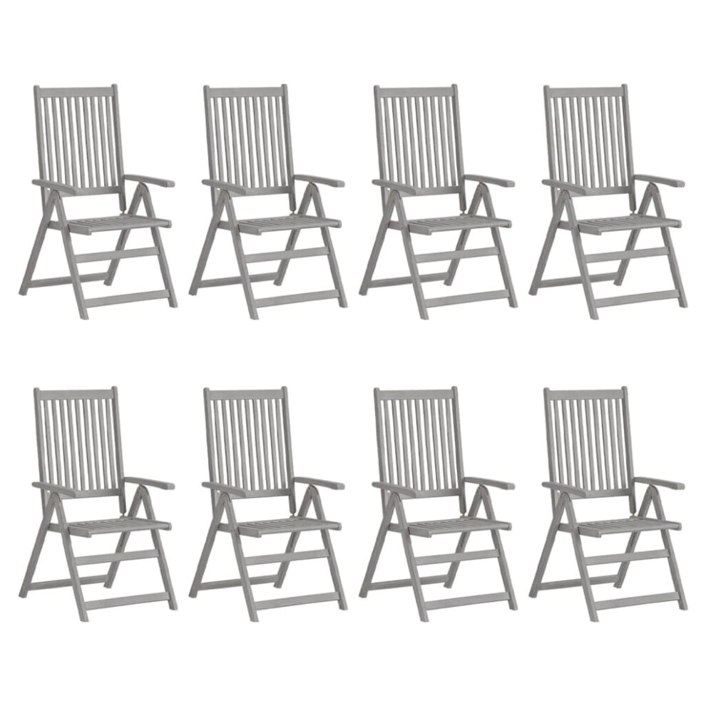 Vidaxl 8X Solid Wood Acacia Garden Reclining Chairs Outdoor Furniture Grey