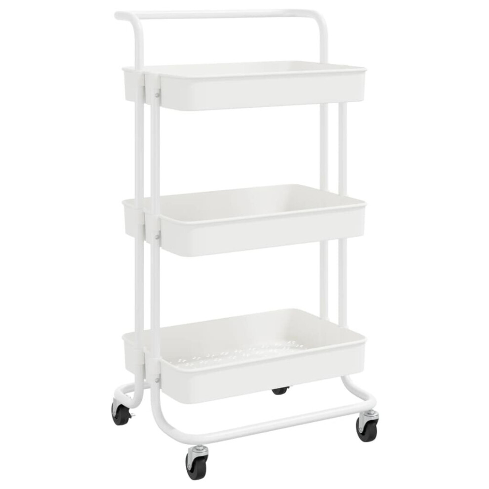 vidaXL 3-Tier Kitchen Trolley White Iron and ABS Bathroom Serving Cart Trolley