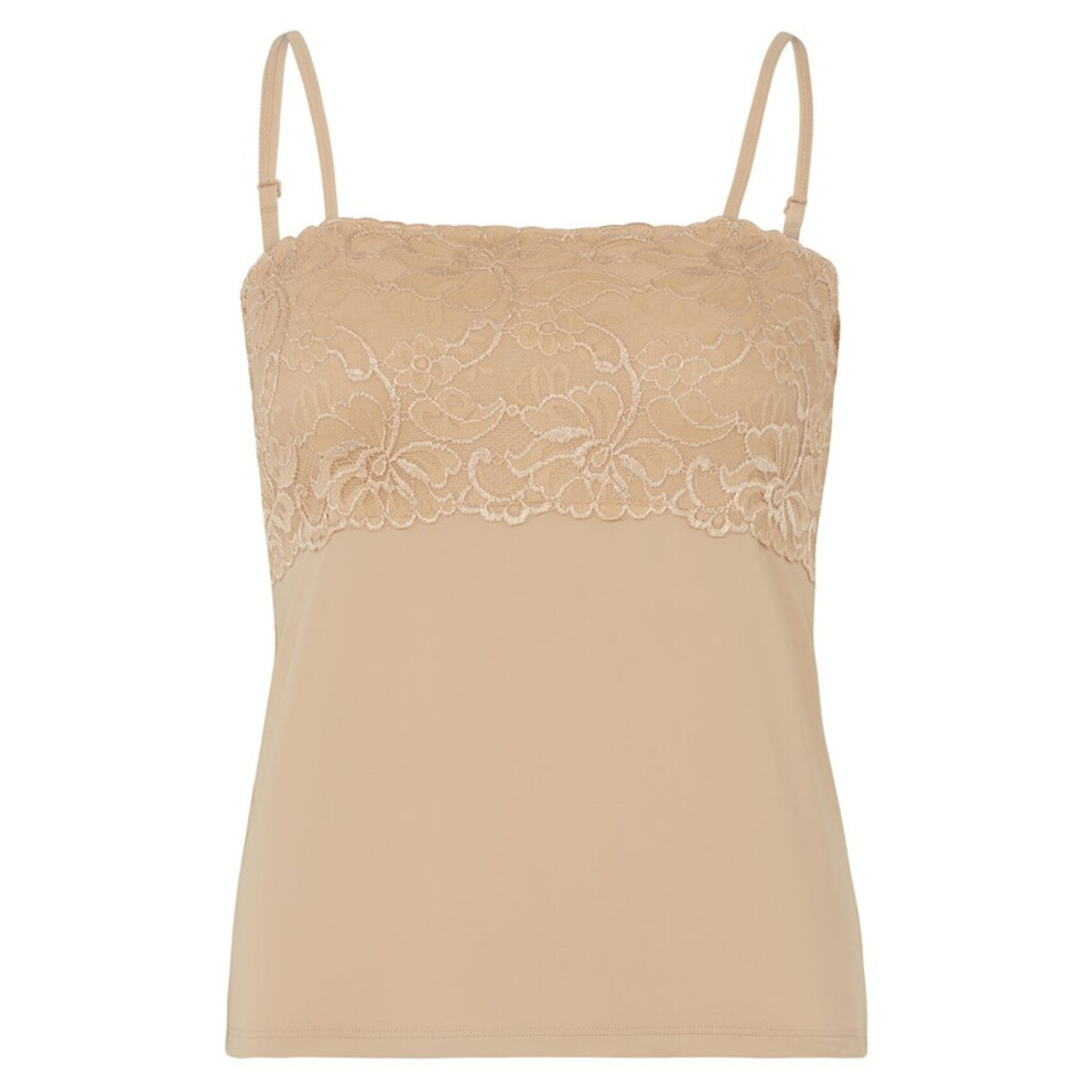 (Skintone, UK 12) Slenderella Gaspe Microfibre Lace Anti Static Contouring Cami Vest Top