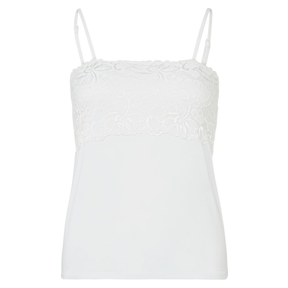 (White, UK 12) Slenderella Gaspe Microfibre Lace Anti Static Contouring Cami Vest Top