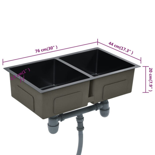 VidaXL vidaXL Handmade Kitchen Sink Black Stainless Steel Under-mount Kitchen Basin 2