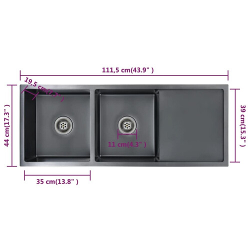 vidaXL Handmade Kitchen Sink Black Stainless Steel Under-mount Kitchen Basin 2