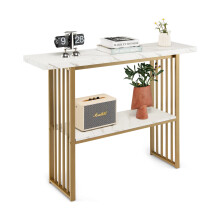 2-tier Console Table White Faux Marble Sofa Table Narrow Couch Table