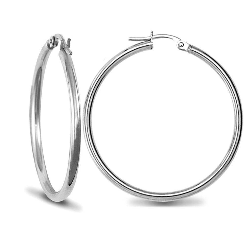 Jewelco London Sterling Silver Polished  Hoop Earrings - 2mm - 3.5cm - AER009E