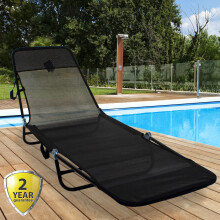 Black Go Flat Lounger Garden Folding Chair Backrest and Footrest