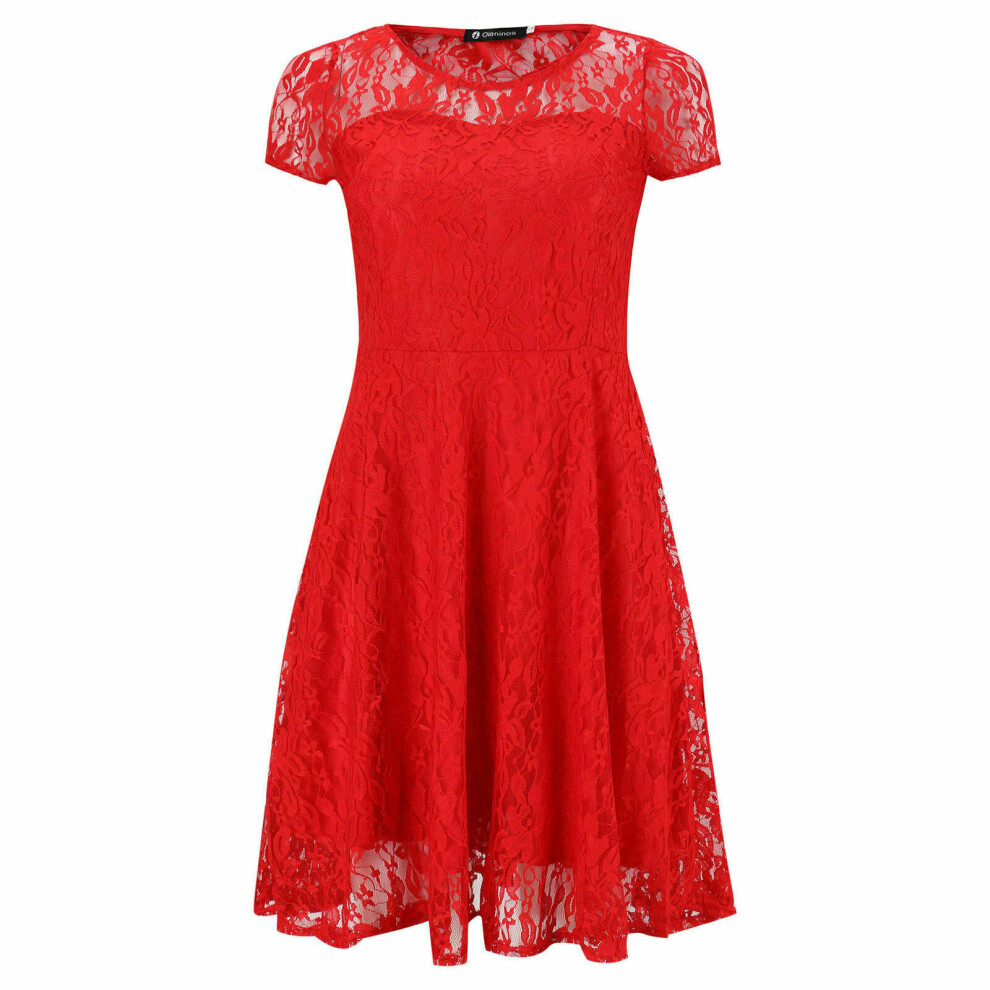 (  2XL (UK 14-16),   Red) Women Lace Mini Dress Ladies Plus Size Summer Evening Party Cocktail Size 8 -22