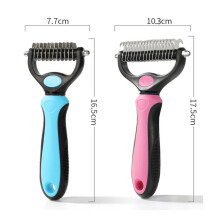 (  Blue,   Double Side Blade 10.3cm) Dog Pet Cat Fur Dematting Grooming Deshedding Trimmer Tool Comb Brush Size