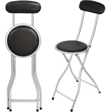 Black Folding Bar Stool Breakfast High Back Chair Padded Desk Seat