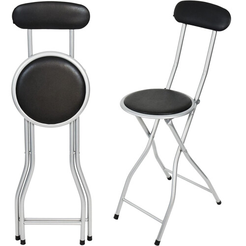 Gr8 Home Black Folding Bar Stool Breakfast High Back Chair Padded Desk Seat