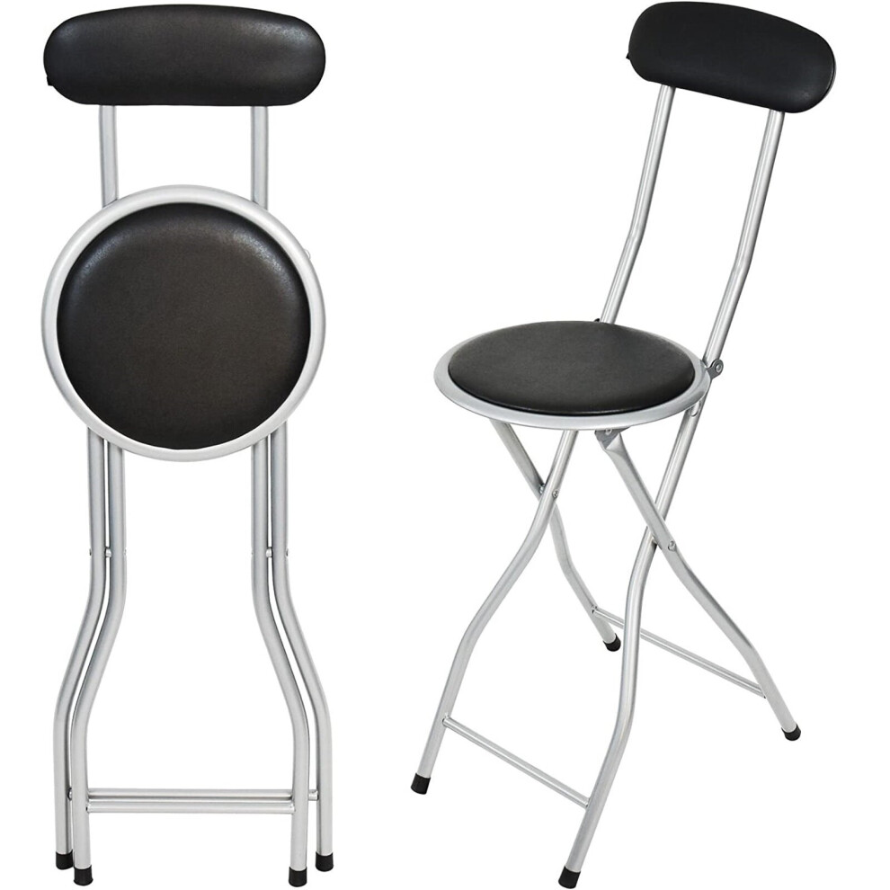 Black Folding Bar Stool Breakfast High Back Chair Padded Desk Seat