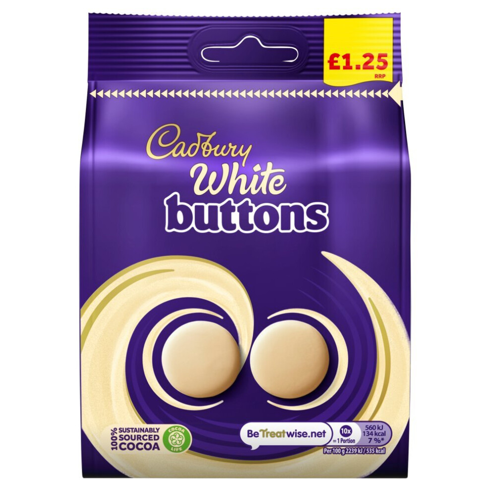 Cadbury White Giant Buttons Chocolate Bag  95g (Pack of 10)