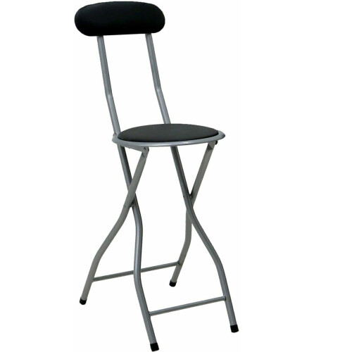 Gr8 Home Black Folding Bar Stool Breakfast High Back Chair Padded Desk Seat 2