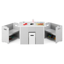 4-in-1 Kids Table & 2 Chairs Set with Under-Table Storage | Space-Saving Desk, Stowaway Chairs, Safe Burr-Free Edges