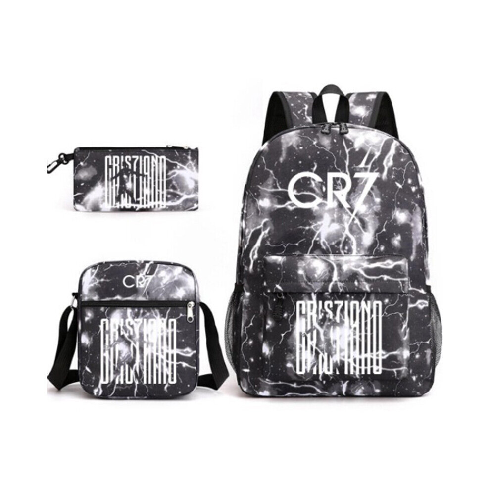 (Lightning Black Pattern) Ronaldo Same Cristiano Style Backpack Three Piece Set Outdoor Travel Bag Storage-image-OPC-PBHSDWT-NEW