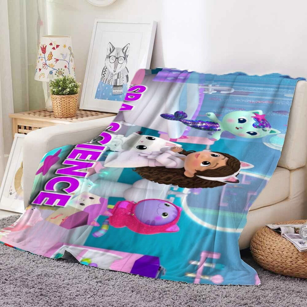 (style11, 100*150cm/39.37*59.06in) Plush Dollhouse Gabbys Printed Blanket Comfortable Sofa Bed Warm Gift Bedspread