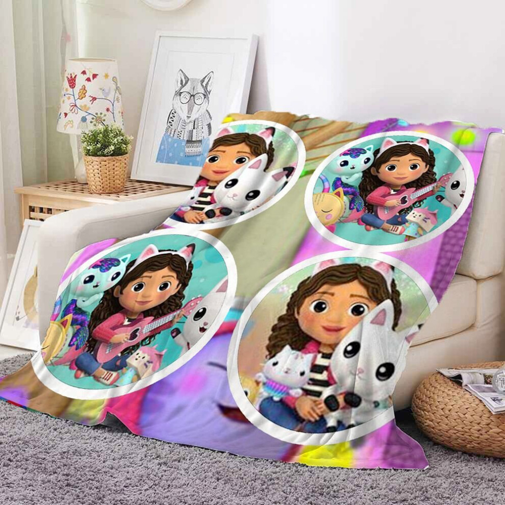(style5, 100*150cm/39.37*59.06in) Plush Dollhouse Gabbys Printed Blanket Comfortable Sofa Bed Warm Gift Bedspread
