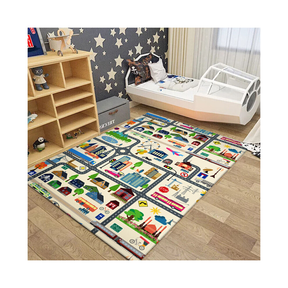 (1) 140/220Cm Children's Play Crawl Mat Road Traffic Route Map Carpet Living Room Sofa Coffee Xylfly