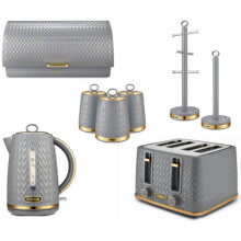 Tower Empire Grey Kettle Toaster Canisters Bread Bin Mug Tree Towel Pole Set of 8