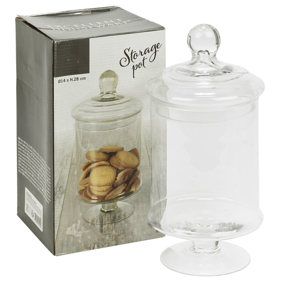 Large Tall Clear Glass Biscuit Cookie Footed Storage Pot Jar With Lid