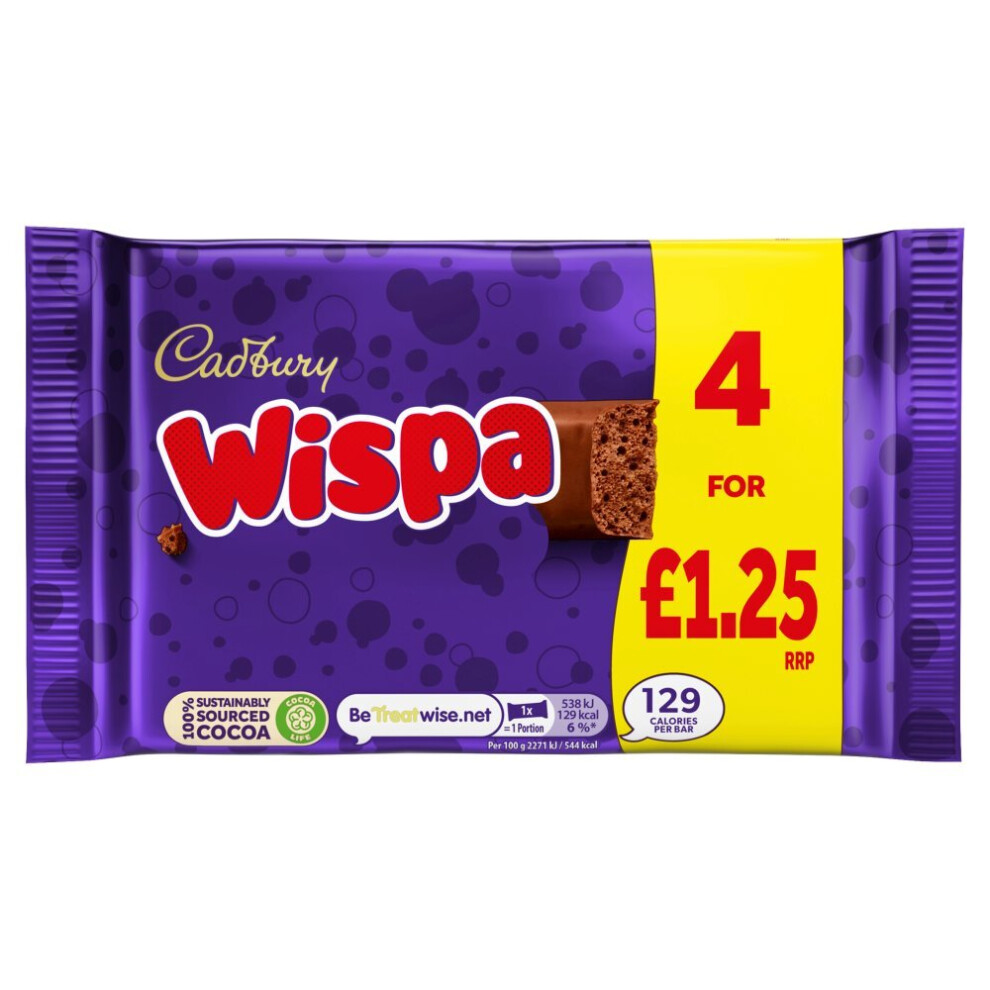 Cadbury Wispa Chocolate Bar 4 Pack  94.8g (Pack of 11)