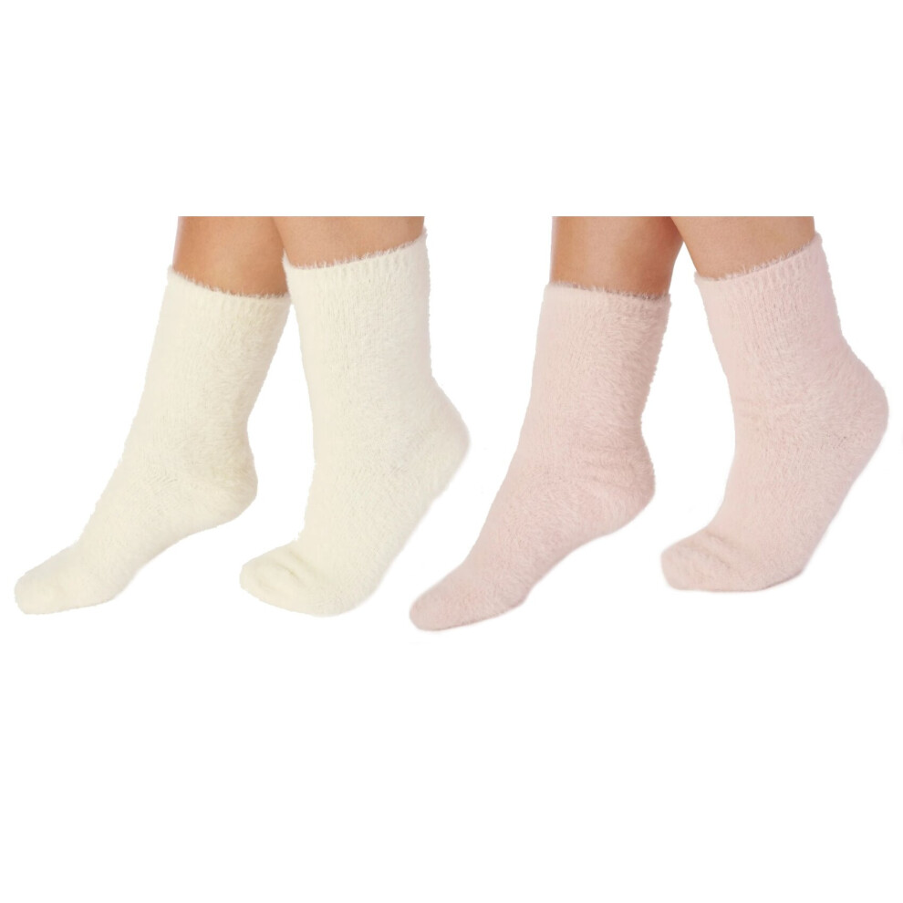 (1 x Pink x 1 x Cream) Slenderella Ladies Plain Fleecy Nylon Bed Socks One Size UK 4-7-image-OPC-PBHSS9Q-NEW