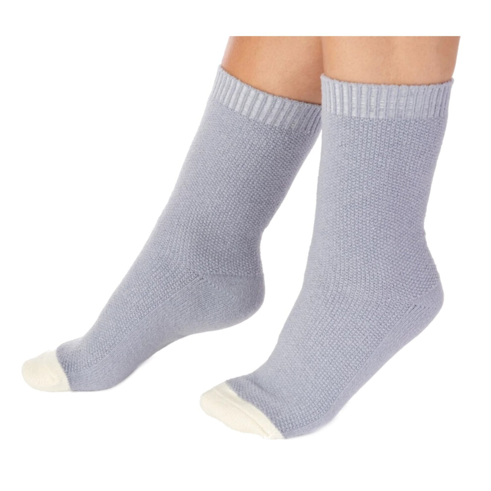 (Grey) Slenderella Ladies Waffle Knit Contrast Toe Bed Socks One Size UK 4-7