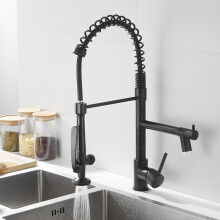 Spring Kitchen Sink Faucet with Pull Down Sprayer Contemporary Single Handle Stainless Steel Kitchen Faucets 2 Spouts Kitchen Sink Faucet with LED