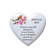 Graveside Plaque Memorial Special Son White Heart & Robin Ornament