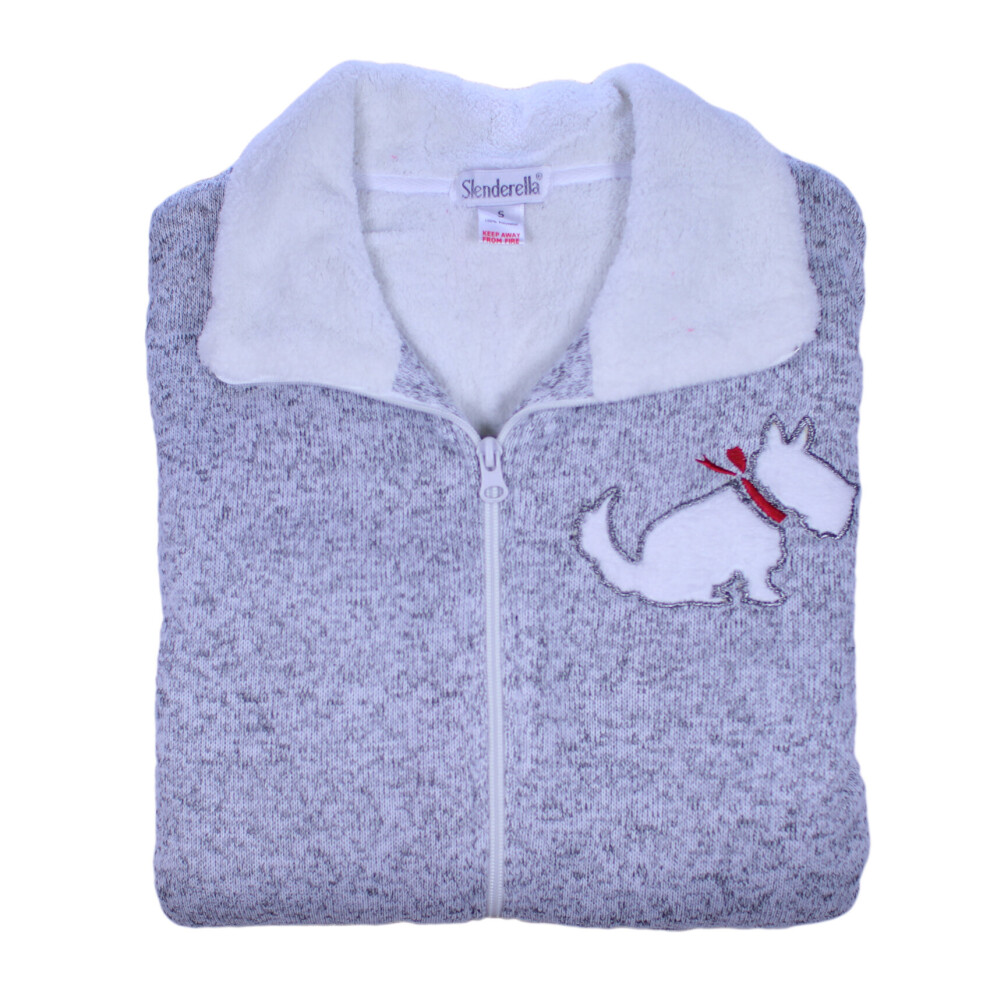 (Light Grey, Medium - UK 12/14) Slenderella Ladies Scottie Dog All In One Knitted Marl Zip Up Pyjamas