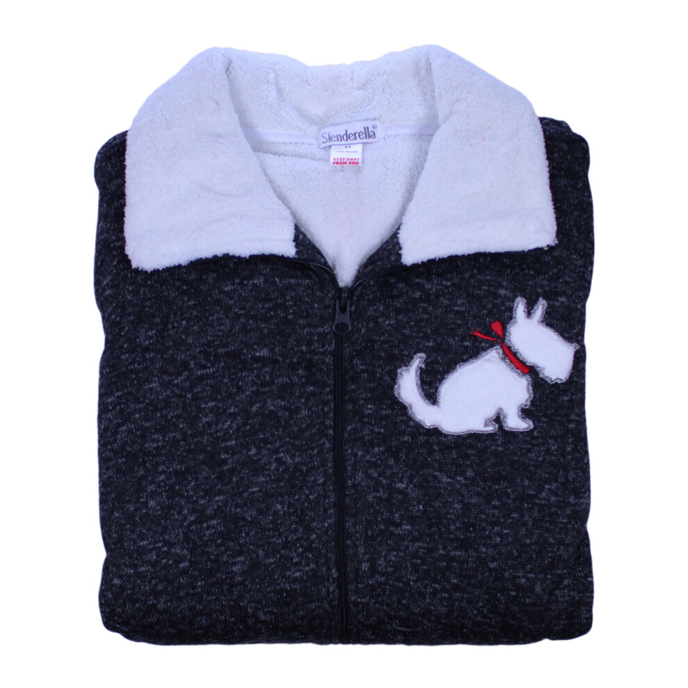 (Charcoal, Small - UK 10/12) Slenderella Ladies Scottie Dog All In One Knitted Marl Zip Up Pyjamas