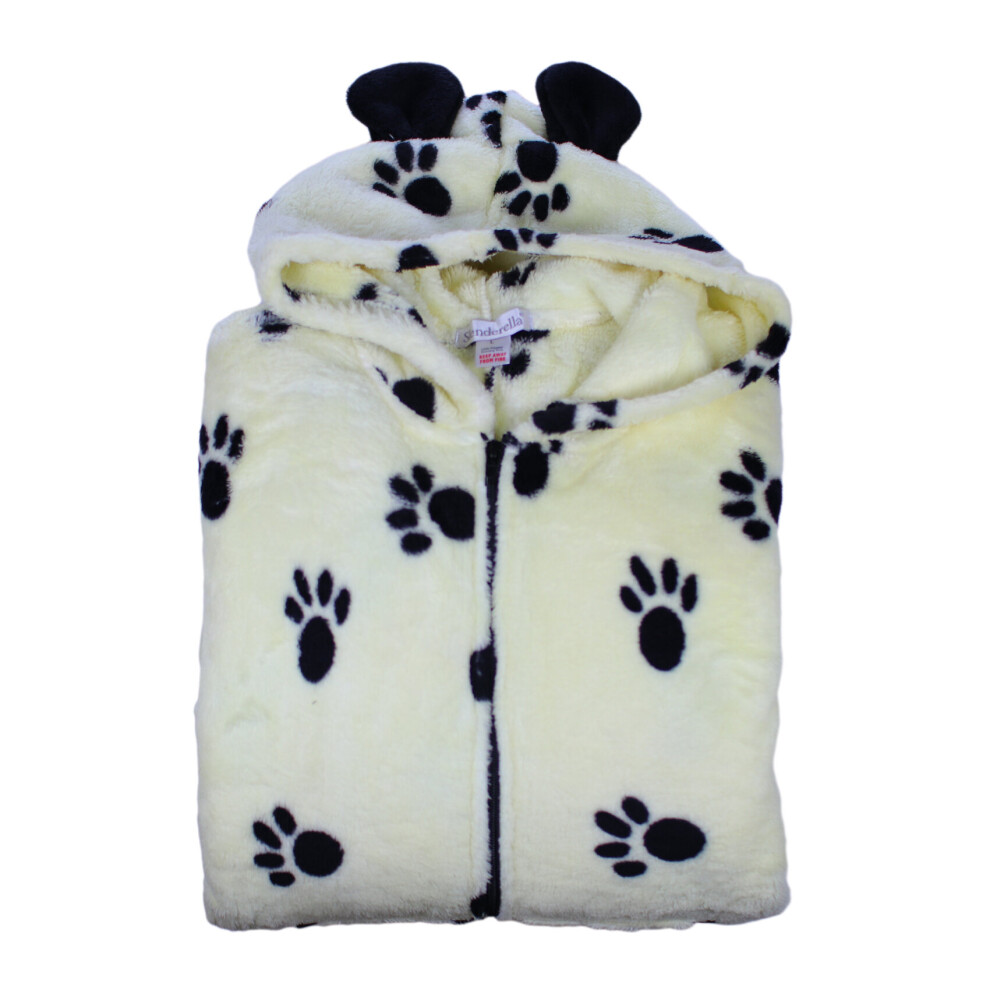 (Large - UK 16/18) Slenderella Ladies Paw Print All in One Fleece Hood & Ears Pyjamas