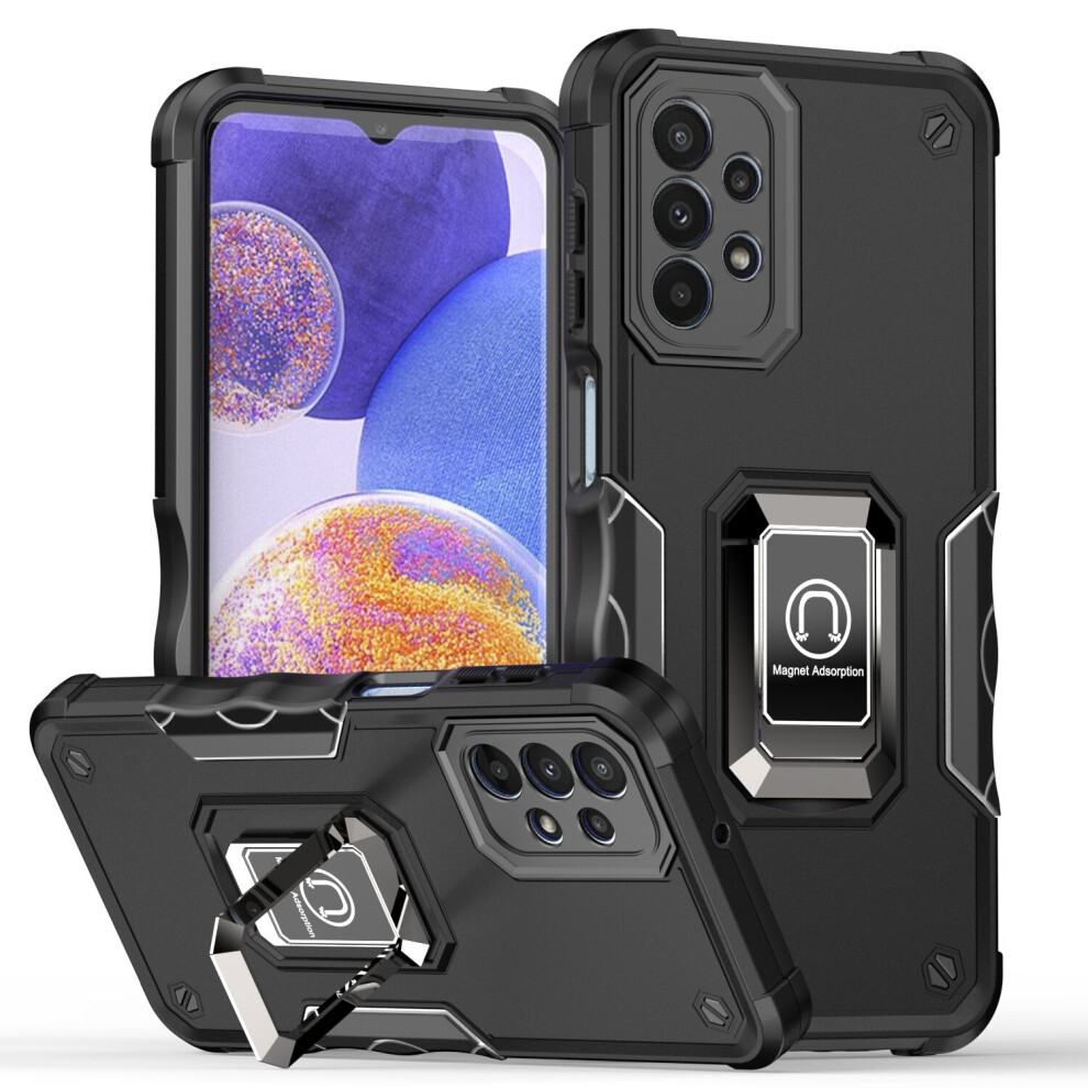 (Black) For Samsung Galaxy A23 5G/A23 4G Heavy duty Magnetic Case Rugged Hybrid Kickstand Defender Cover