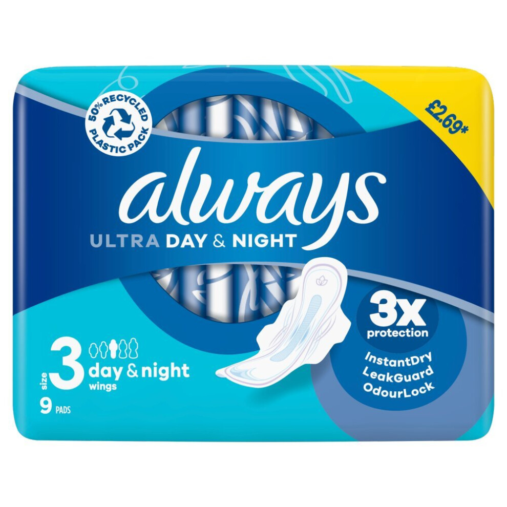 Always Ultra Night (Size 3) Sanitary Towels Wings 9 Pads (Pack of 4)