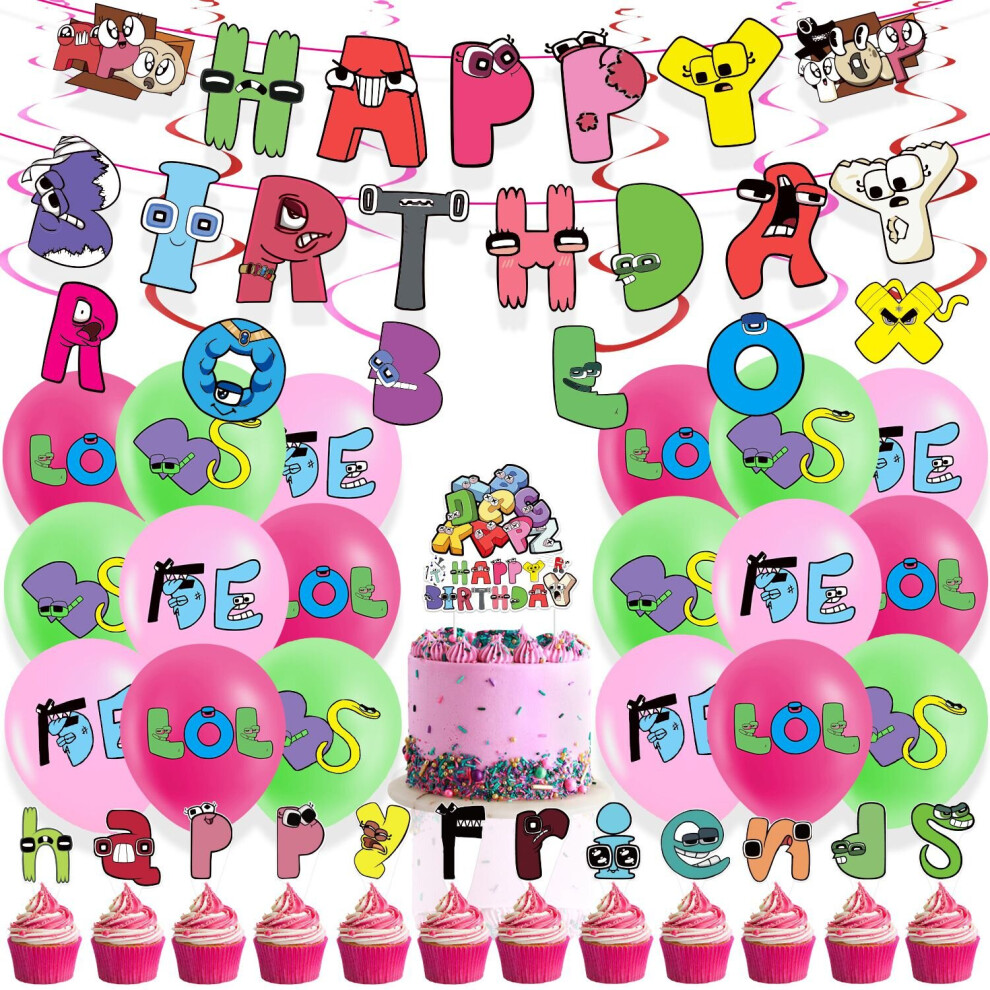 (44pcs) Lore Theme Alphabet Balloon Pull Flag Set Birthday Party Decorations Supplies