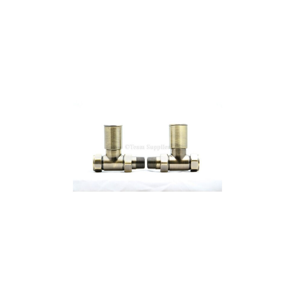 LUXURY ANTIQUE BRASS TOWEL RAIL RADIATOR VALVE HP 15MM STRAIGHT PAIR TWIN PACK