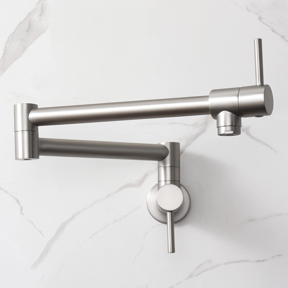 (Brushed Nickel) Stainless Steel Brushed Gold Pot Filler Faucet Commercial Wall Mount Kitchen Sink Faucet Folding Stretchable With Single Hole Two Han 8804717481051