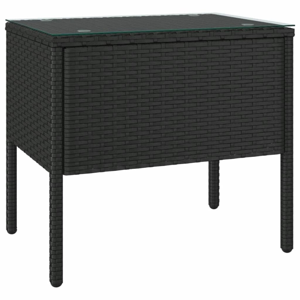 (black) vidaXL Side Table End Table Side Coffee Table Poly Rattan and Tempered Glass