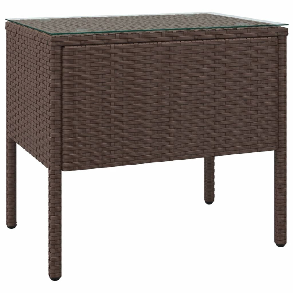 (brown) vidaXL Side Table End Table Side Coffee Table Poly Rattan and Tempered Glass