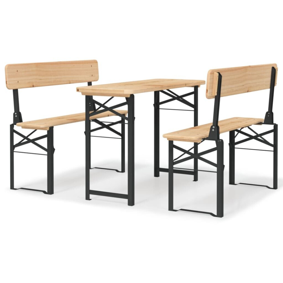 vidaXL Folding Beer Table Set Wooden Table and Bench 3 Piece Solid Wood Fir