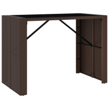 (brown, 145 x 80 x 110 cm) vidaXL Bar Table Bistro Table Kitchen Pub Table with Glass Top Poly Rattan
