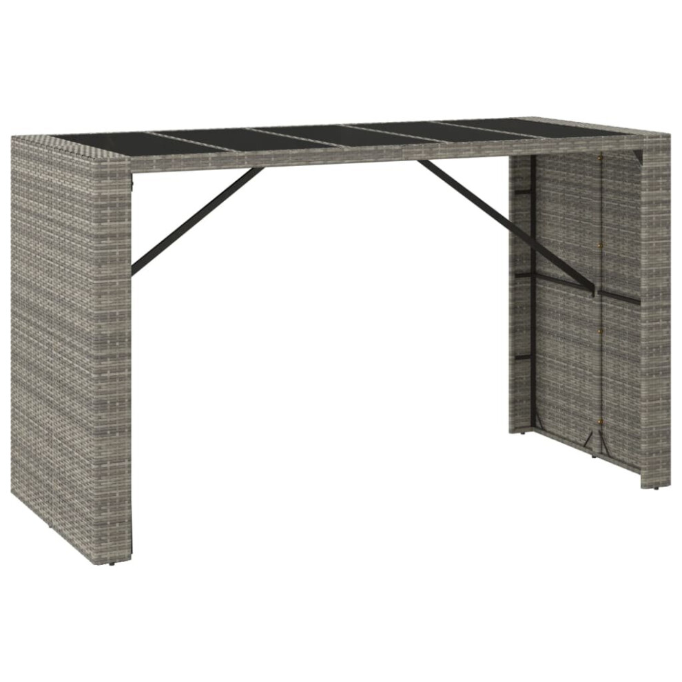 (grey, 185 x 80 x 110 cm) vidaXL Bar Table Bistro Table Kitchen Pub Table with Glass Top Poly Rattan