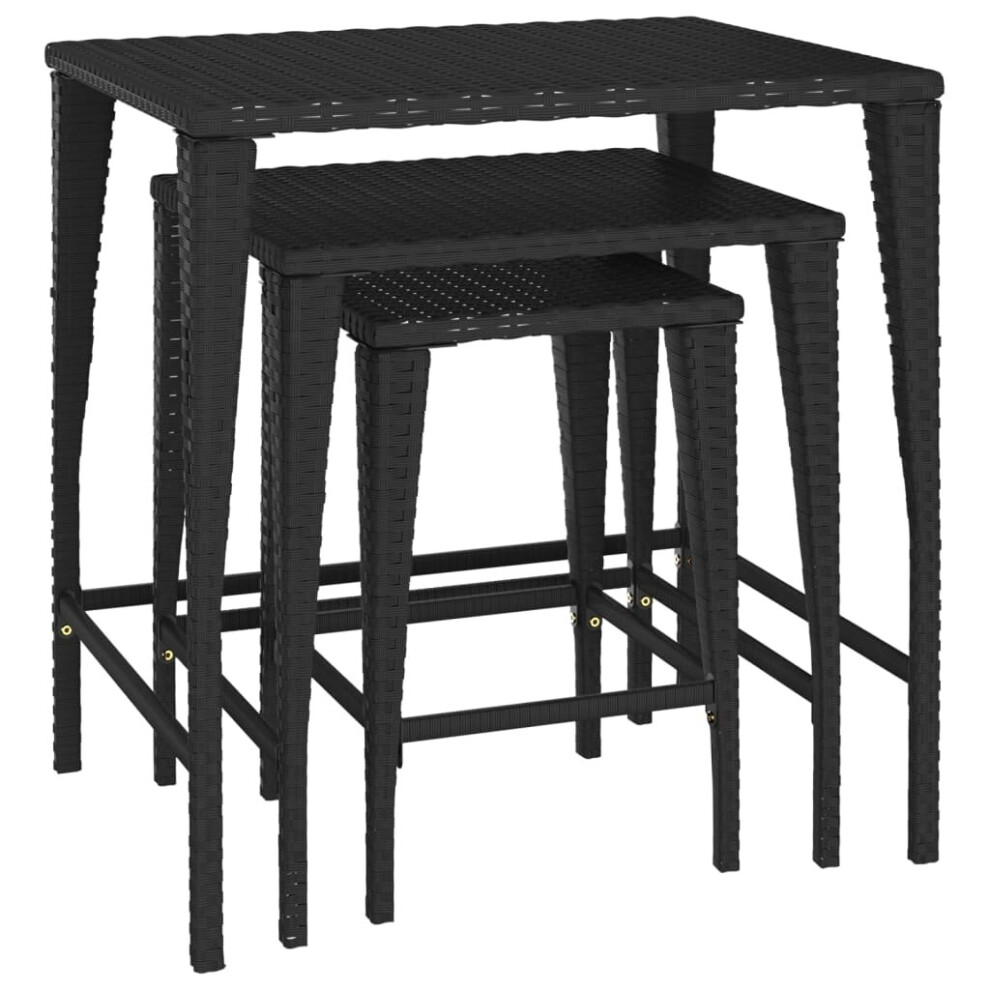 (black) vidaXL Nesting Tables Nesting Coffee Table Side End Table 3 Pcs Poly Rattan