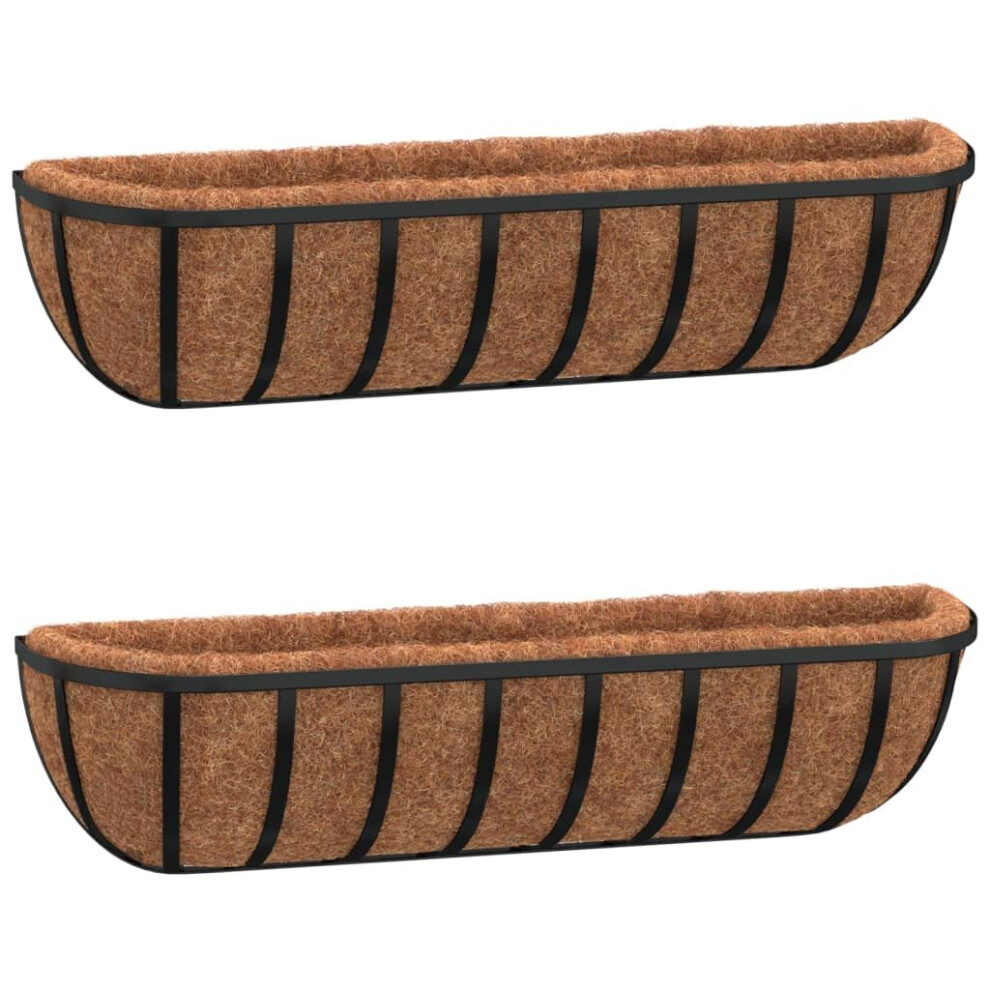 Vidaxl (61 X 19 X 16 Cm) Wall Troughs Planter Manger Planter 2 Pcs With Coco Liners Steel Black