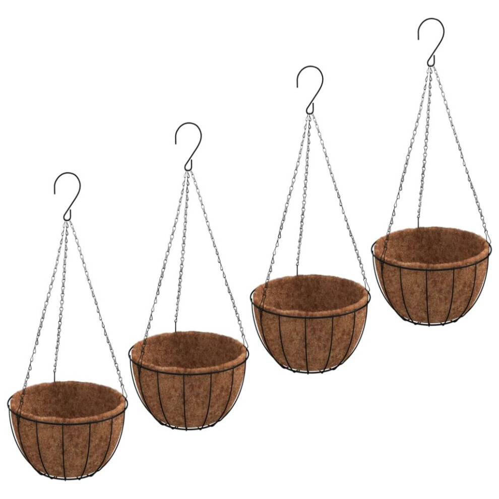 (diameter 30 x 52 cm) vidaXL Hanging Planters Hanging Flower Pot 4 pcs with Coco Liners Black Steel