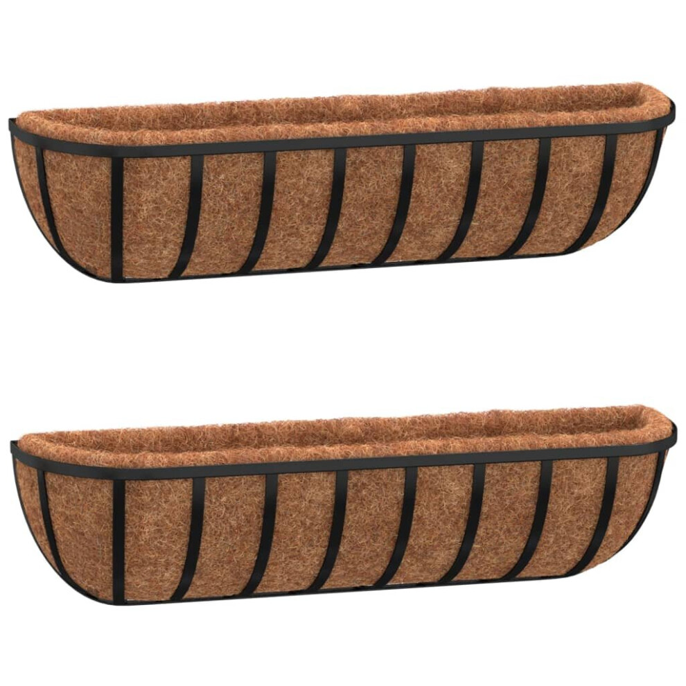 Vidaxl (76 X 21 X 16 Cm) Wall Troughs Planter Manger Planter 2 Pcs With Coco Liners Steel Black