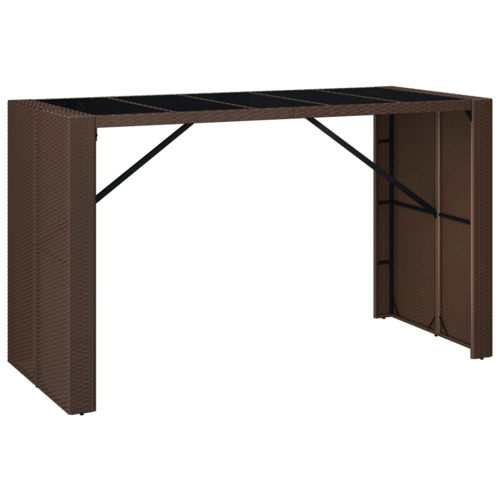 (brown, 185 x 80 x 110 cm) vidaXL Bar Table Bistro Table Kitchen Pub Table with Glass Top Poly Rattan