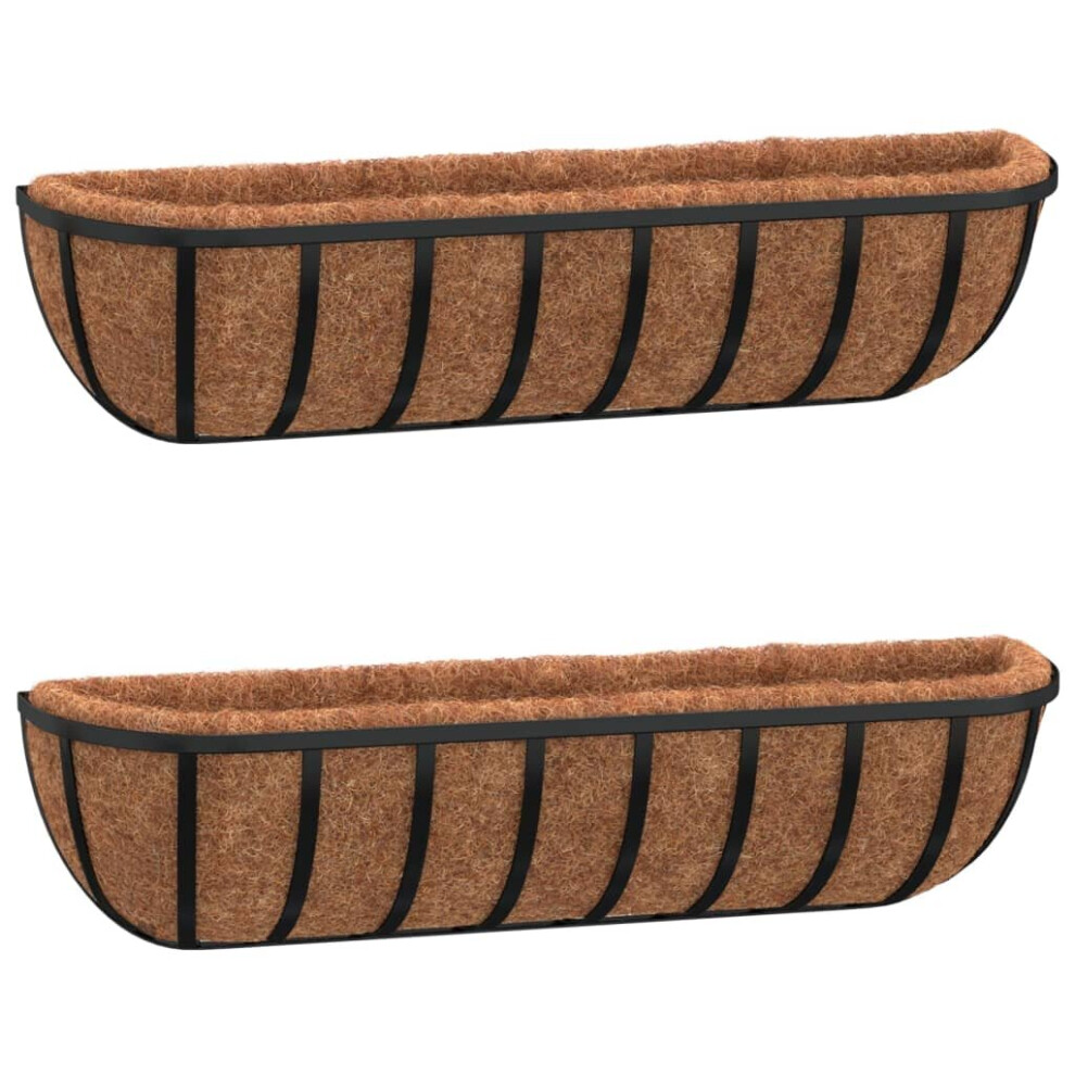 Vidaxl (91 X 20 X 23 Cm) Wall Troughs Planter Manger Planter 2 Pcs With Coco Liners Steel Black