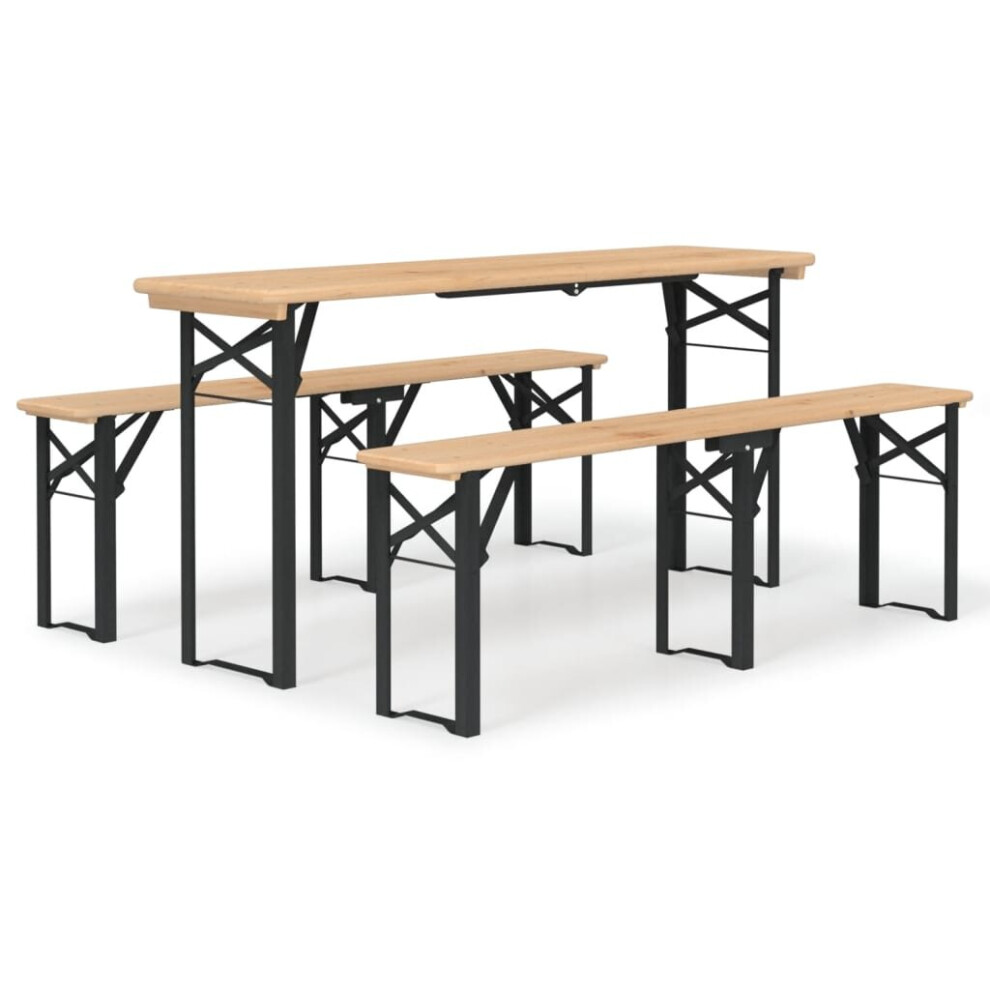 vidaXL Folding Beer Table Set Wooden Table and Bench 3 Piece Solid Wood Fir